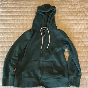GAP Dark Green Zip-Up Hoodie with White Drawstrings